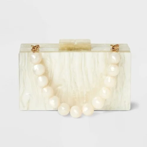 Pearlized Minaudiere Clutch - A New Day™ Cream: Acrylic Hardside Handbag with Removable Strap