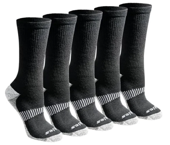 6, 12 Pairs Dickies Women's Dri-Tech Fashion Moisture Control Crew Socks, Wool Blend, Black, S-XL