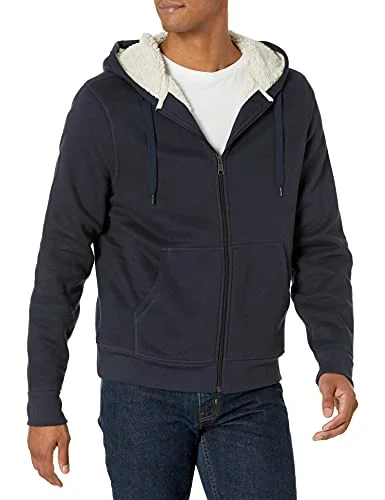 Amazon Essentials Men's Sherpa-Lined Full-Zip Fleece Sweatshirt, Navy, Large