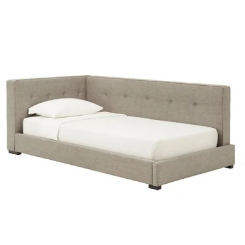 Inspire Q Twin Esme Lounger Gray Fabric Upholstery with Rubberwood, Plywood, and MDF Materials