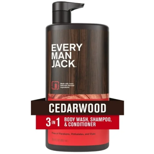 Every Man Jack Men's 3 in 1 Body Wash, Shampoo, and Conditioner, Cedarwood, 28.8 fl oz