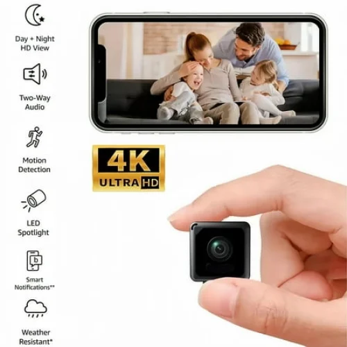 4K Mini Wireless Wi-Fi Camera with Audio and Video Recording, HD Smart Home Security Camera
