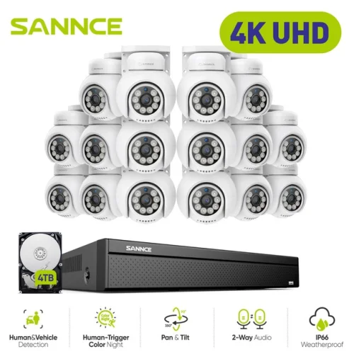 SANNCE 16CH NVR 4K 2 Way Audio PoE PT Security Camera System Outdoor Color Night