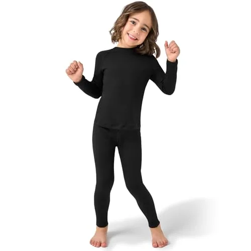 PUMYOON Toddler Thermal Set, Girl Boys Thermal Underwear, Fleece Lined Long Johns, Black Pink, 2T-5T