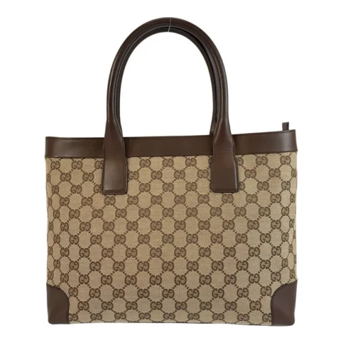 Gucci GG Canvas Leather Tote Bag Women Beige One Size 572846