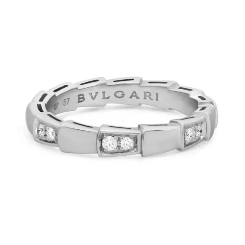 Bvlgari Serpenti Viper Diamond Band Ring 18K White Gold Size 57 US 8.25