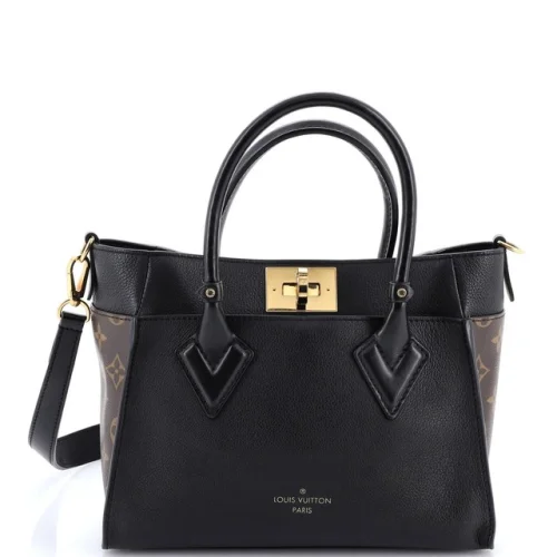 Louis Vuitton On My Side Tote Leather with Monogram Canvas PM