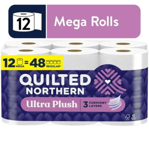 12 Mega Rolls Quilted Northern Ultra Plush 3-Ply Toilet Paper - 3060 Sheets Total
