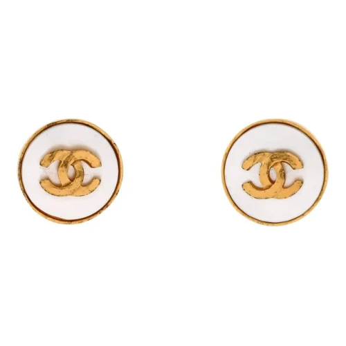 Chanel CC Round Button Clip-On Earrings Metal and Mother of Pearl