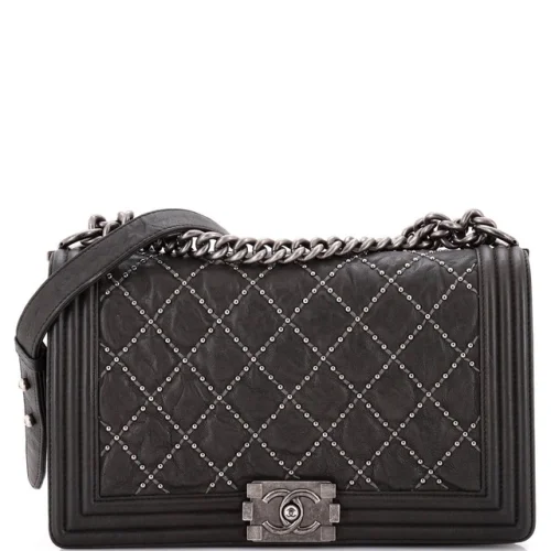 Chanel Boy Flap Bag Studded Quilted Distressed Calfskin New Medium