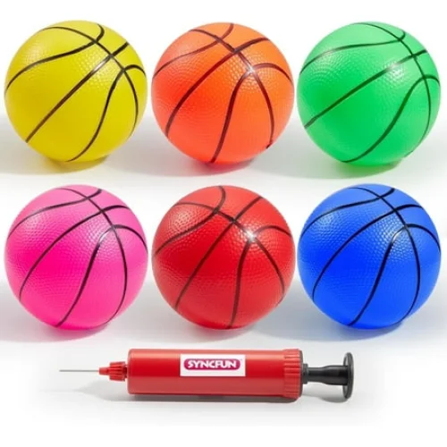 6 Pcs Mini Basketballs for Kids Colorful 5" Small Inflatable Rubber Balls for Indoor Outdoor Sports