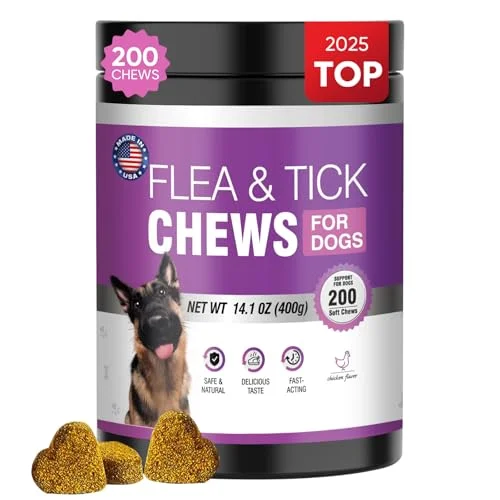 200 Treatment Dog Flea and Tick Chewables - Natural Soft Chews for Breeds and Ages - Chicken Flavor Supplement