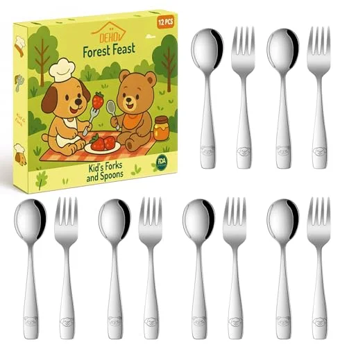 12-Piece DEHOV Toddler Eating Utensils Set - Food Grade Stainless Steel Silverware for Kids