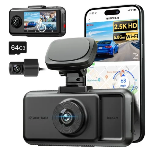 REDTIGER A6 Dash Cam 4K/2.5K 1080P Front Inside Rear 3-Channel WIFI Touch Screen