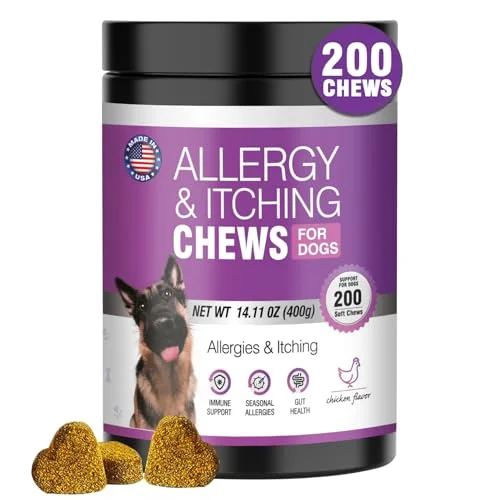 200ct Dog Allergy Chews for Itching Skin Relief, Anti-Itch Bites with Probiotics and Vitamins - Chicken Flavor