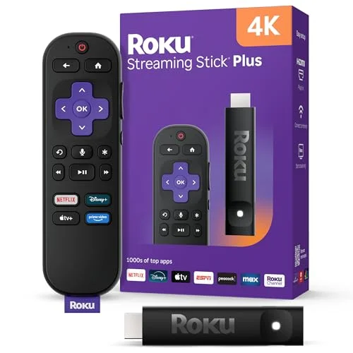 Roku Streaming Stick Plus 2025 - 4K & HDR Roku Streaming Device for TV with Voice Remote