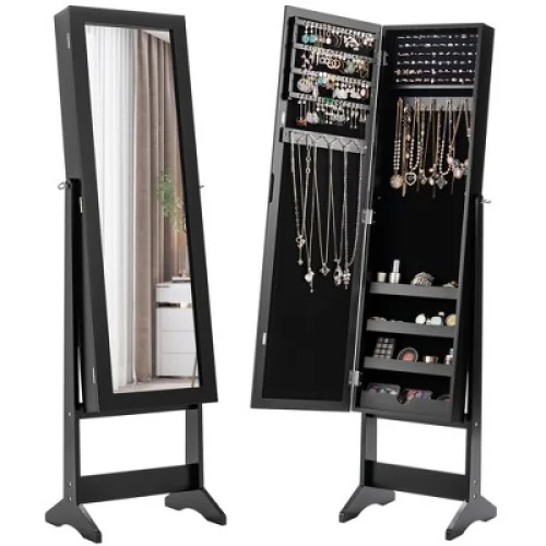 Costway Jewelry Mirrored Cabinet Armoire Organizer Storage Box w/ Stand