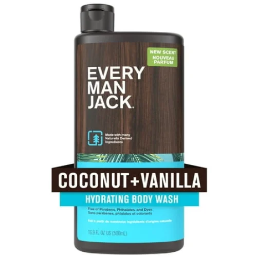 Every Man Jack Men's Hydrating Body Wash Soap, Coconut and Vanilla, 16.9 fl oz