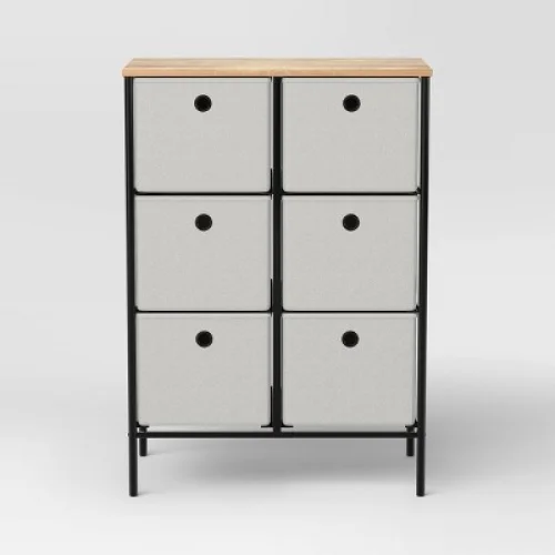 Fabric 6-Bin Tall Vertical Dresser Black Frame - Room Essentials™