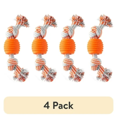 4 Pack Vibrant Life Double Dental Dog Rope Toy, Small, Chew Level 1, Assorted Colors for Light Chewers