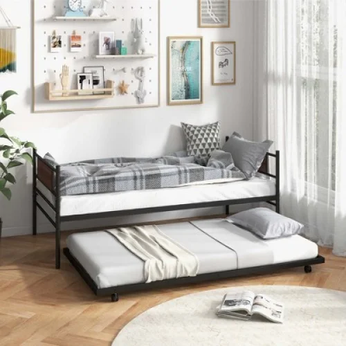 Costway Twin Metal Daybed Frame with Trundle Bed Set Platform Sofa Bed Black