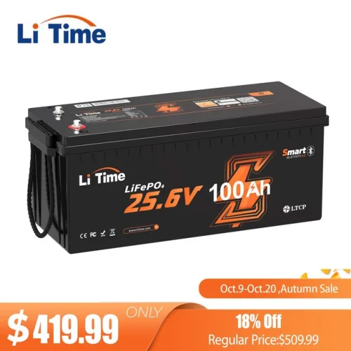 LiTime 24V 100Ah Bluetooth 5.0 Low Temp LiFePO4 Lithium Battery For Solar Marine