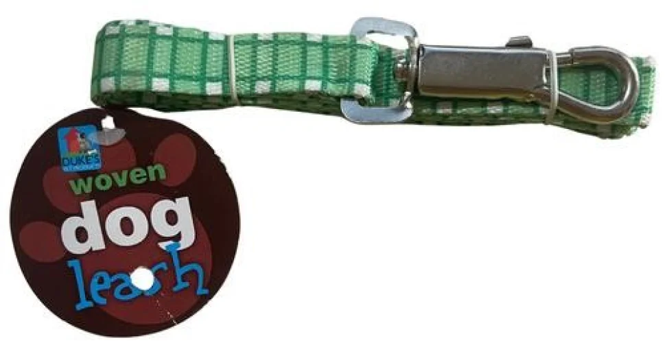 Large Green Plaid Nylon Leash - 3/4" Wide x 46" Long - Small, Medium, Large Dogs
