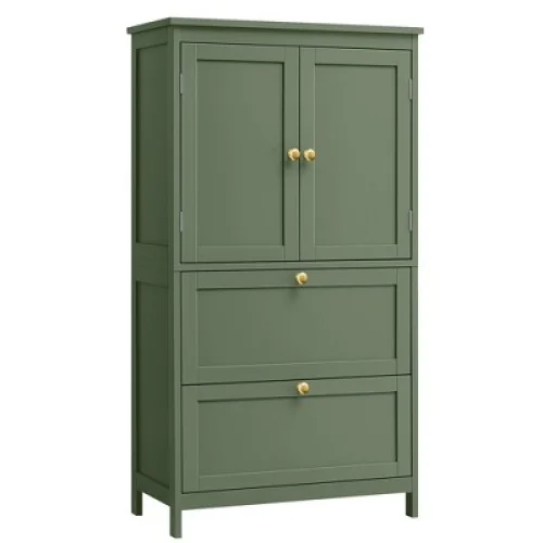 VASAGLE Floor Storage Cabinet with 2 Drawers and 2 Doors, Forest Green Freestanding Unit