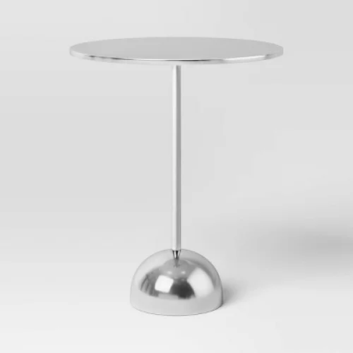 Metal Accent Table with Mirrored Surface and Pedestal Base - 22in H x 17.75in W x 17.75in D