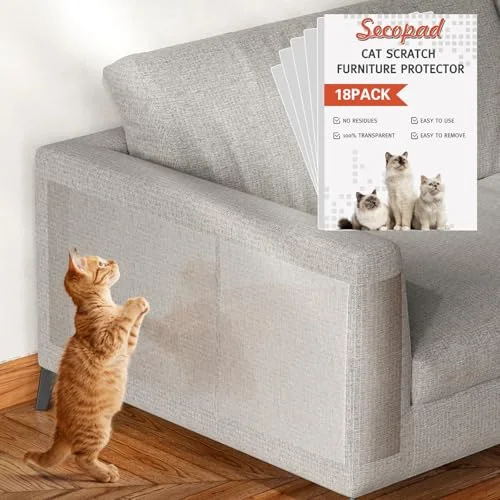 18 Pcs Large Cat Scratch Furniture Protector, Transparent Couch Protector from Cat Claws, 17in