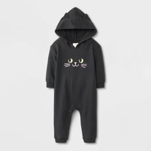 Baby Halloween Cat Hooded Romper - Cat & Jack™ Black 18M