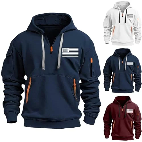 HJYUZP Men's Quarter Zip Pullover Hoodie Tactical Hoodies Big and Tall Long Sleeve Navy
