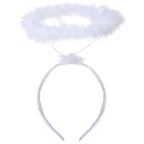 LOVINSHOW Angel Halo Headband White Feather Halo Hairband Halloween Costume Accessory