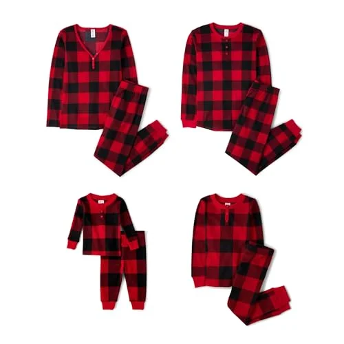 16-Piece Children's Place Unisex Baby Family Matching Red Buffalo Plaid Thermal Pajama Sets