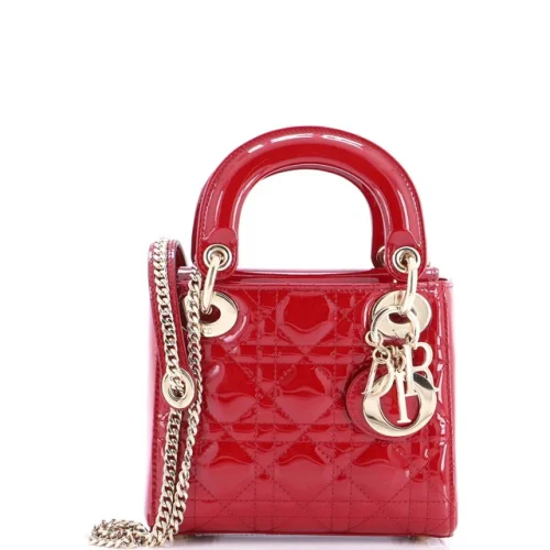 Christian Dior Lady Dior Chain Bag Cannage Quilt Patent Mini