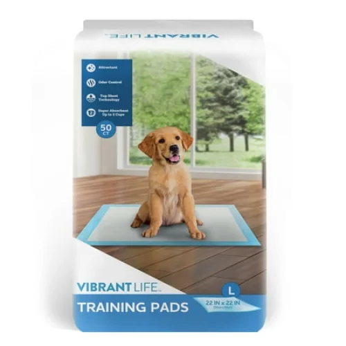 50 Vibrant Life Training Pads - Super Absorbent, Leak Proof, & Fast Dry Dog and Puppy Pee Pads - 22 in x 22 in