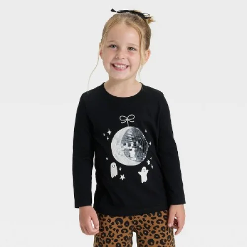 Toddler Girls' Long Sleeve Halloween Graphic T-Shirt - Cat & Jack™ Black 5T