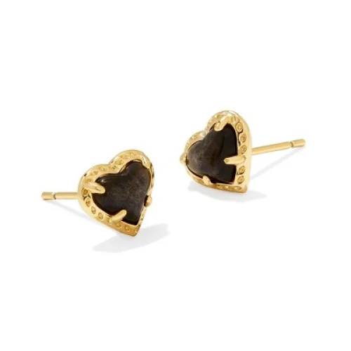 Kendra Scott Anna Stud Earrings - Gold Sheen Obsidian - 14K Gold Over Brass, Post Closure