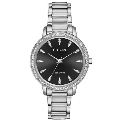 Citizen Women's Crystal Eco-Drive Ring Gemmed Silver Watch 36 MM FE7040-53E