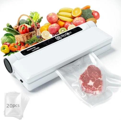 Food Vacuum Sealer Machine with 20 Vacuum Seal Bags, Dry/Wet Modes, Countdown Timer, Compact Design