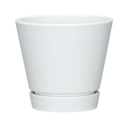 Mainstays Recycled Resin Planter with Attached Saucer, White, 5.9in x 5.9in x 5.5in