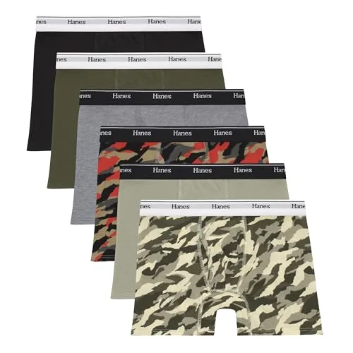 6-Pack Hanes Boys' Originals Boxer Briefs, Stretch Cotton Underwear, Assorted