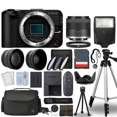 Canon EOS R50 V Mirrorless Camera Body + 3 Lens Kit 14-30mm + 32GB+ Flash & More