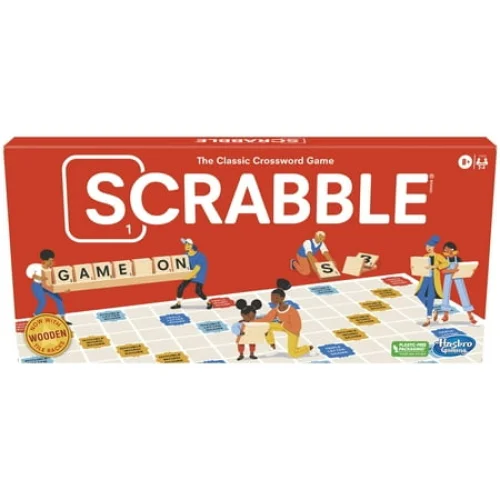 Scrabble Board Game for 2-4 Players - Classic Crossword Game with Wooden Tiles and Racks