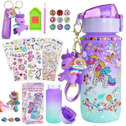 Unicorn Water Bottle Craft Kit for Girls Ages 6-12 - Painting & Decorating Activity