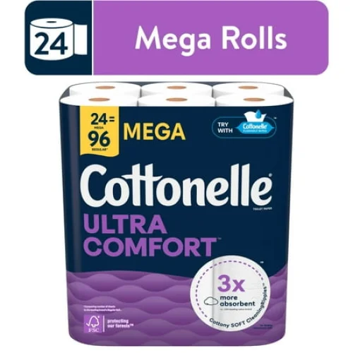 24 Rolls Cottonelle Ultra Comfort Toilet Paper, Soft Tissue with CleaningRipples for Comfort and Absorbency