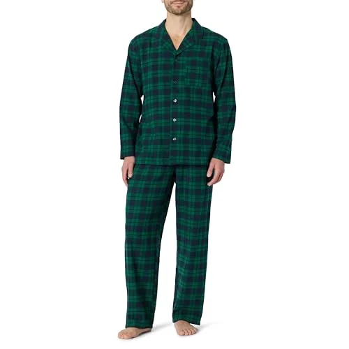 Men's Matching Holiday Family Pajama Sets, Dark Emerald Green Navy Plaid, Large