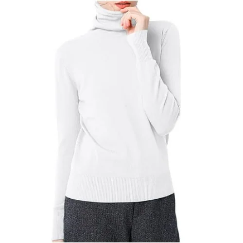 Women's AherBiu Winter Turtleneck Long Sleeve Knitted Cotton Blouse Pullover Basic T Shirt