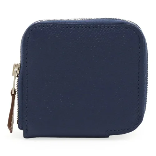 Hermes Azap Silk In Epsom Leather Coin Case Women Blue One Size