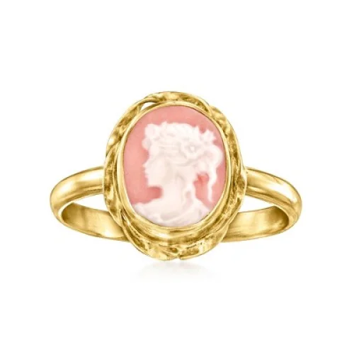 Ross-Simons Italian Pink Porcelain Cameo Ring in 18kt Gold Over Sterling Size 6
